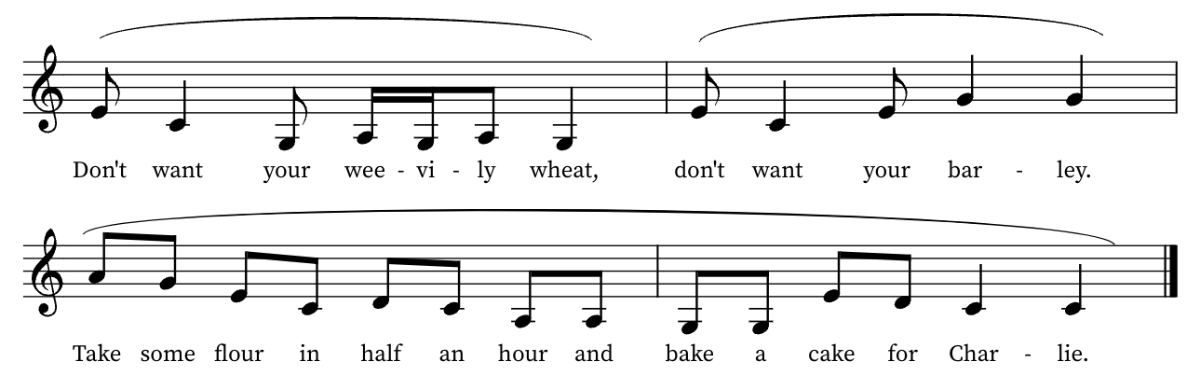 Weevily Wheat with phrasing marked